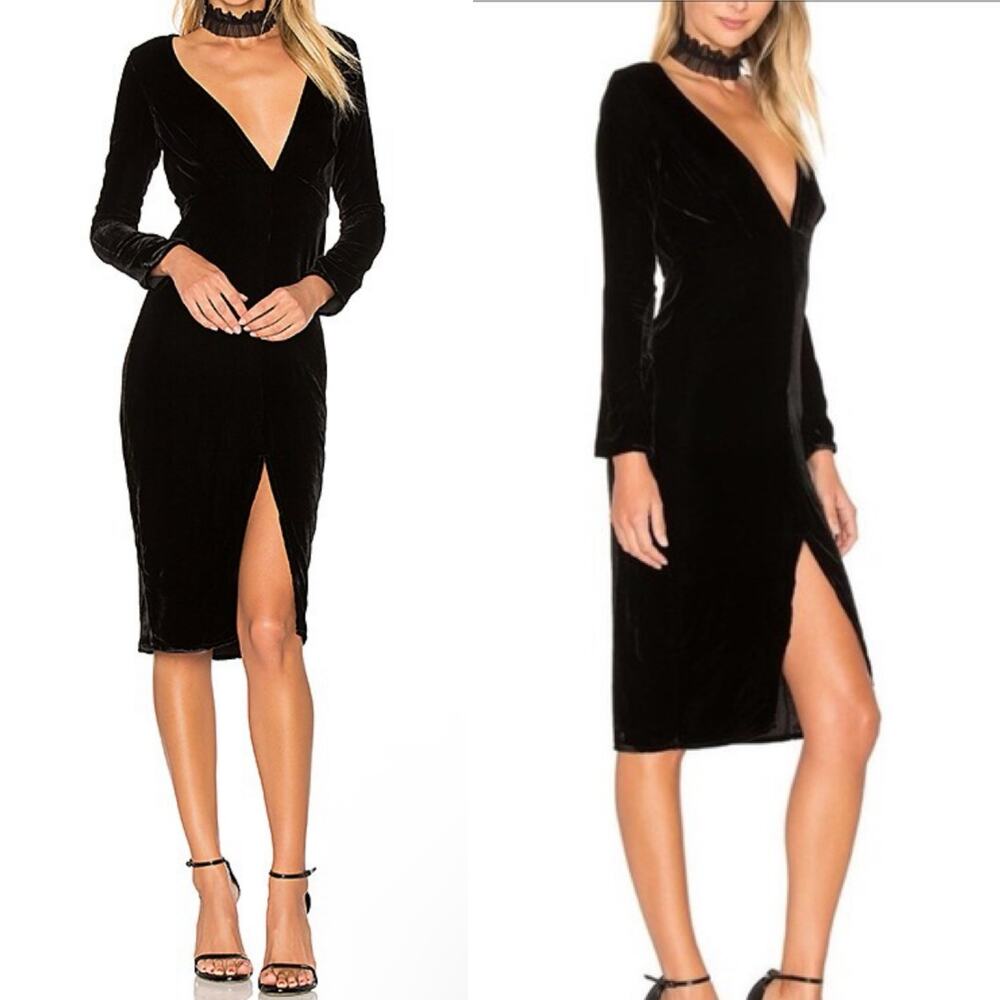FOR LOVE & LEMONS Collette Midi Dress in Noir Sz. XS